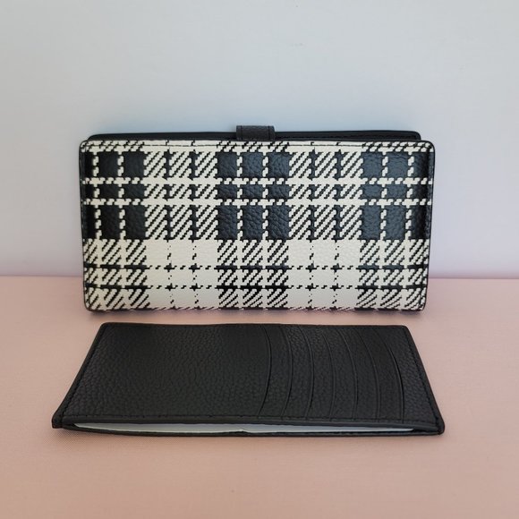 KATE SPADE Hudson Posh Plaid Embossed Pebbled Leather Bifold Wallet-Black MultI⭐ - Picture 7 of 16